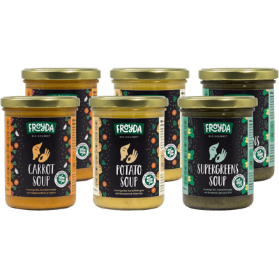 Froyda Bio Suppen Probierbox (2x Karottensuppe + 2x Supergreens Suppe + 2x Kartoffelsuppe)