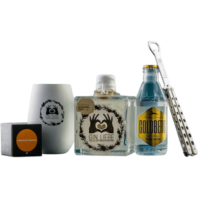 Gin Liebe gift box (1x dry gin + 1x tonic water + 1x bottle opener + 1x Glytter Orange + 1x glass)