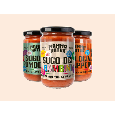 MAMMA NATUR Geschenkset (6x verscheidene Saucen auf Tomatenbasis + Sticker)