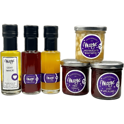 Marge's Feine Weihnachtsbox (3x Fruchtaufstrich + 2x Fruchtmarkessig + 1x Kräuteröl)