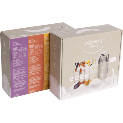 YOGOODY Shake Experience Pack (2x Erdbeere + 2x Mango + 2x Waldbeere + 2x Vanille + 1 Shaker)
