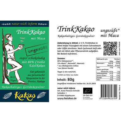 natur-reich-inform Bio TrinkKakao mit Maca - ungesüßt