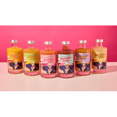 Mixed box: Pineapple, grapefruit, passion fruit, orange, pink grapefruit and rhubarb spritz