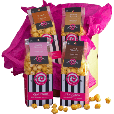Goldcorn Popcorn Kollektion mit vier verschiedene Popcorn Sorten