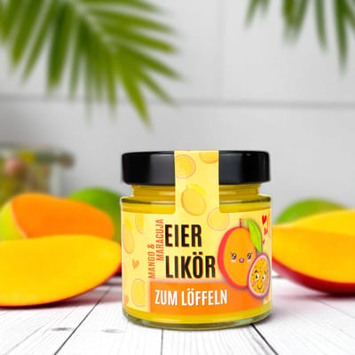 Spoon egg liqueur mango passion fruit