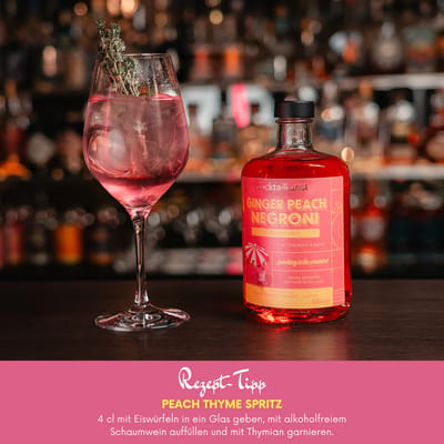 Cocktail art Ginger Peach Negroni - Bottled non-alcoholic cocktail