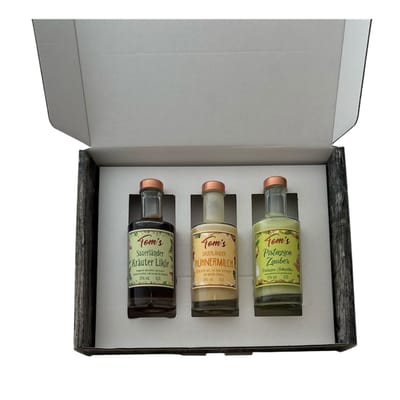 Tom´s Sauerländer Likör-TRIO in Geschenkbox (1x Kräuterlikör + 1x Eierlikör + 1x Pistazienlikör)