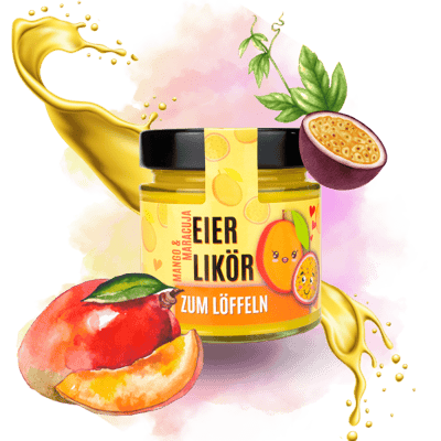 Spoon egg liqueur mango passion fruit