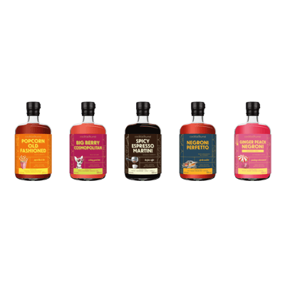 Cocktail art home bar set (5x different bottled cocktails)