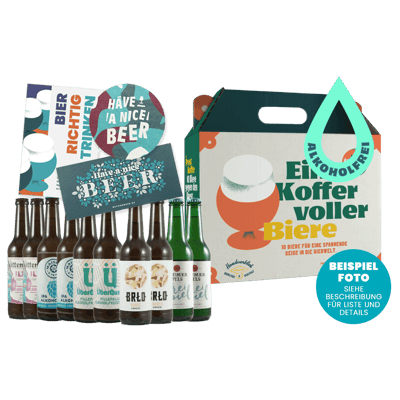 Prost Koffer Alkoholfrei - Premium Bier Geschenk Paket (10x alkoholfreies Craft Beer + 1x Bierdeckel + 1x Craft Beer-Booklet)