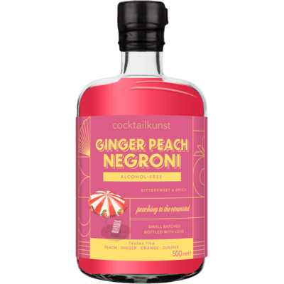 Cocktail art Ginger Peach Negroni - Bottled non-alcoholic cocktail