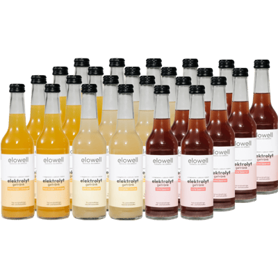 24 Flaschen elowell Probierpaket - Elektrolytgetränke (8x Maracuja-Orange + 8x Zitrone-Minze + 8x Rote Beeren)