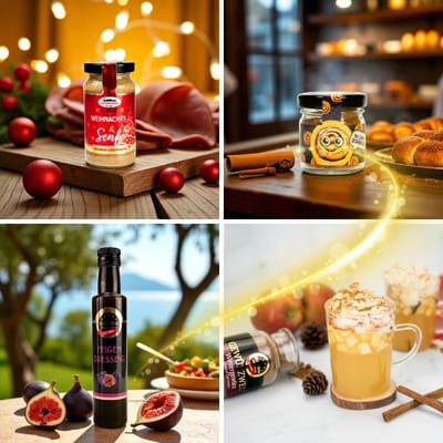 Geschenkbox Frohes Fest (1x Glühwein + 1x Dressing + 1x Senf + 3x Gewürze)