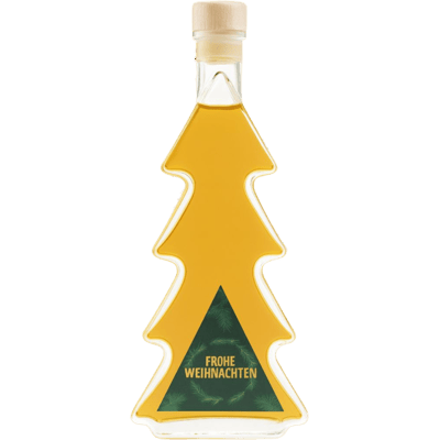 Deheck baked apple liqueur in a Christmas tree bottle