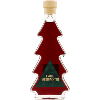 Deheck plum and cinnamon liqueur in a Christmas tree bottle