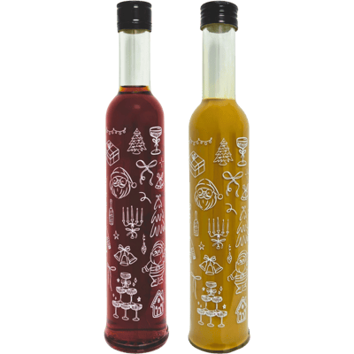 Deheck printed Christmas liqueur bottles (1x plum and cinnamon liqueur + 1x speculoos cream liqueur)