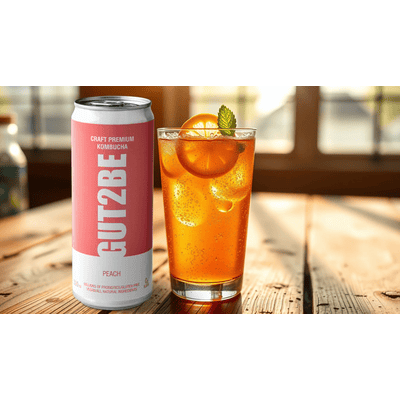 24x GUT2BE Daheim-Qualität CRAFT PREMIUM-Kombucha fermentierter Tee - Pfirsich