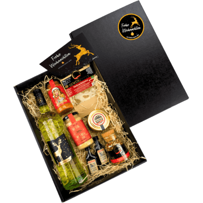 Geschenk Weihnachtsfeier gefüllt mit Weihnachts-Spezialitäten