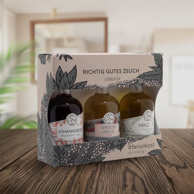 Leipziger Richtig Gutes Zeuch Tastingset Lieblich (1x Johannisbeer Likör + 1x Lerche Likör + 1x Minz °9 Likör)
