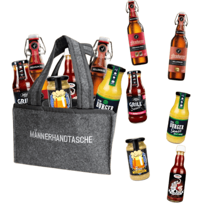 Altenburger Männerhandtasche Bier, Senf & Saucen (1x Grill Sauce + 1x Bier Senf + 1x Kellerbier + 1x Chili Sauce + 1x Burger Sauce + 1x Pils + 1x Männerhandtasche)