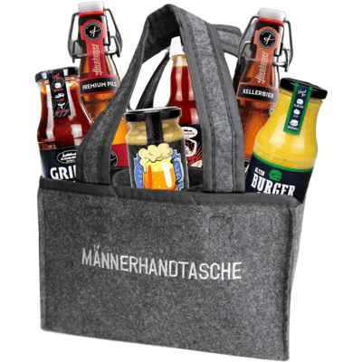 Altenburger Männerhandtasche Bier, Senf & Saucen (1x Grill Sauce + 1x Bier Senf + 1x Kellerbier + 1x Chili Sauce + 1x Burger Sauce + 1x Pils + 1x Männerhandtasche)