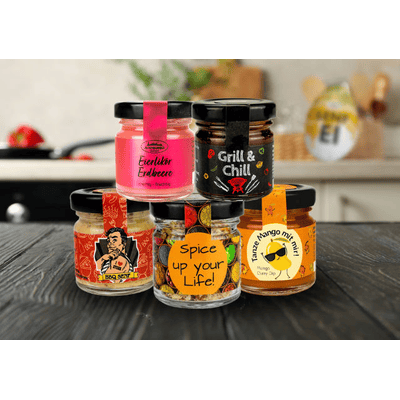 Altenburger Senfei mit 5 Mini-Gläsern