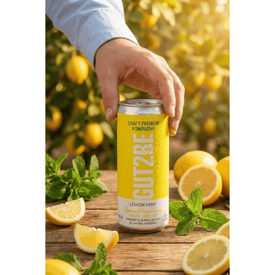 12x GUT2BE Daheim-Qualität CRAFT PREMIUM-Kombucha fermentierter Tee - Zitronensaft & Minze