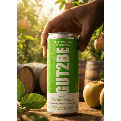 12x GUT2BE Daheim-Qualität CRAFT PREMIUM-Kombucha fermentierter Tee - Apfel & Bourbon Vanille