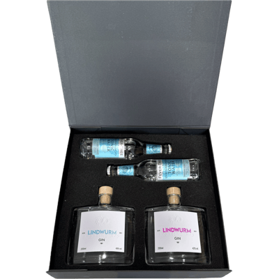 Lindwurm Gin Geschenkbox Probierset (1x Sommer Gin + 1x Winter Gin + 2x Tonic Wasser)