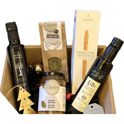 Christmas Present Basket Greek Salad Box (1x olive oil + 1x green olives + 1x grape vinegar + 1x oregano)
