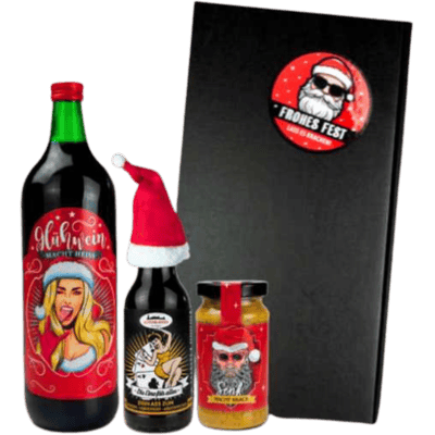 Geschenkbox Merry Christmas (1x Glühwein + 1x Knackiger Weihnachtssenf + 1x Würzsauce)