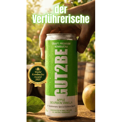 24x GUT2BE Daheim-Qualität CRAFT PREMIUM-Kombucha fermentierter Tee - Apfel & Bourbon Vanille