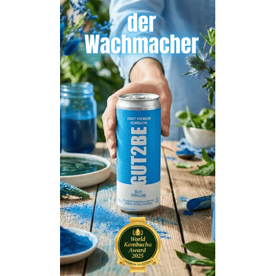 24x GUT2BE Daheim-Qualität PREMIUM-Kombucha fermentierter Tee - Blaue Spirulina