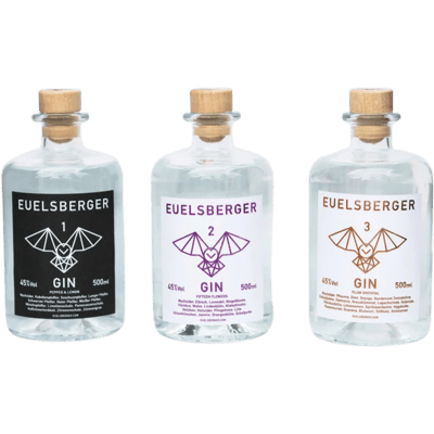 Euelsberger 3er Tasting Set - Dry Gin (1x Pepper & Lemon + 1x Fifteen Flowers + 1x Plum Oriental)