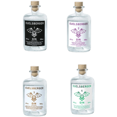 Euelsberger 4er Tasting Set - Dry Gin (1x Pepper & Lemon + 1x Fifteen Flowers + 1x Plum Oriental + 1x Eifel)