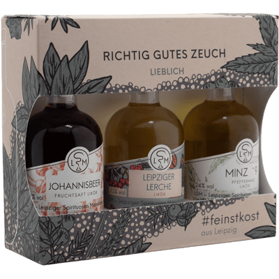 Leipziger Richtig Gutes Zeuch Tastingset Lieblich (1x Johannisbeer Likör + 1x Lerche Likör + 1x Minz °9 Likör)