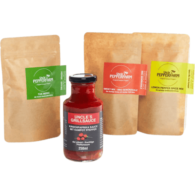 4er Set BBQ Grillgewürze und Genuss (1x Tuk Meric + 1x Smoky Mix + 1x Zitronenpfeffer + 1x Grillsauce)