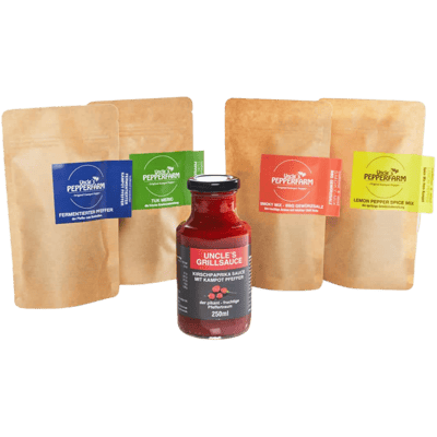 5er Set BBQ Grillgewürze und Genuss (1x Zitronenpfeffer + 1x Smoky Mix + 1x Tuk Meric + 1x Fermentierter Pfeffer + 1x Grillsauce)