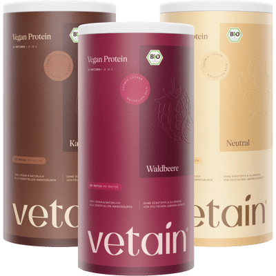 3er Bundle Vetain veganes Proteinpulver (1x Waldbeere + 1x Kakao + 1x Neutral)