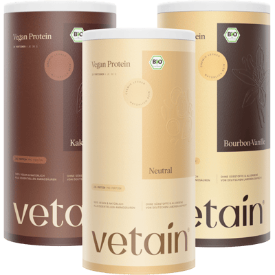 3er Bundle Vetain veganes Proteinpulver (1x Neutral + 1x Kakao + 1x Vanille)