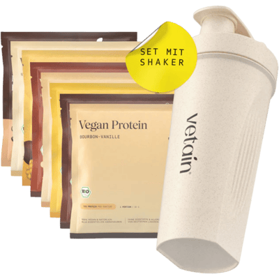 Vetain veganes Proteinpulver Probierpaket mit GRATIS Shaker (8x verschiedene Sorten)