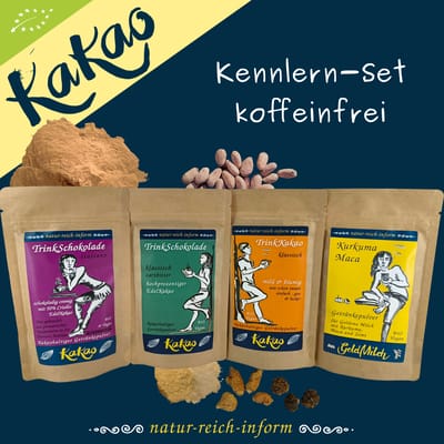 natur-reich-inform Kennenlernpaket Bio Getränkepulver - koffeinfrei (1x GoldMilch + 3x Kakao)