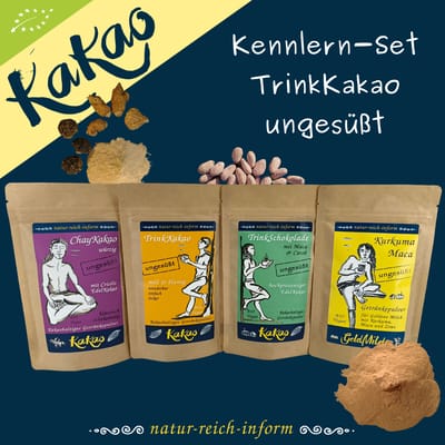 Kennenlernpaket Bio Getränkepulver - ungesüßt & koffeinfrei (1x GoldMilch + 3x Kakao)