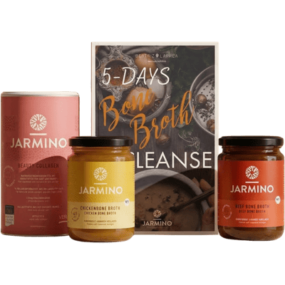 Jarmino 5-Tage-Cleanse by Beatriz Larrea (1x Kollagenpulver + 6x Rinderknochenbrühe + 6x Hühnerknochenbrühe + 1x Buch)