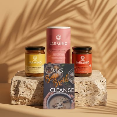 Jarmino 5-Tage-Cleanse by Beatriz Larrea (1x Kollagenpulver + 6x Rinderknochenbrühe + 6x Hühnerknochenbrühe + 1x Buch)