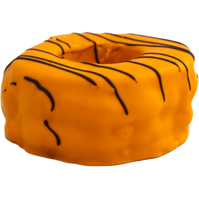 Salzwedeler Baumkuchen orange icing with chocolate decoration