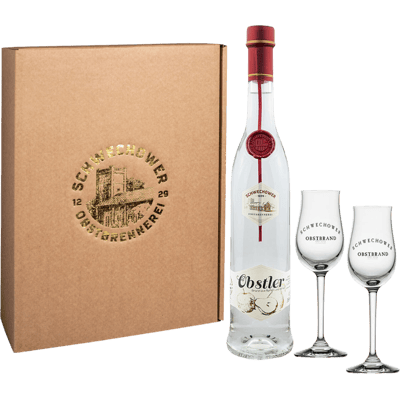 Schwechower Obstler + 2 Gläser Geschenkset