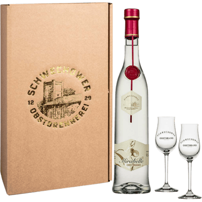 Schwechower Mirabelle Obstbrand + 2 Gläser Geschenkset