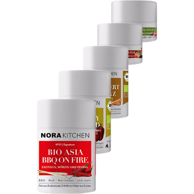 Nora Kitchen Signature Heroes 5er Set (3x Grillgewürzmischung + 1x Dessergewürz + 1x Grillpfeffer)