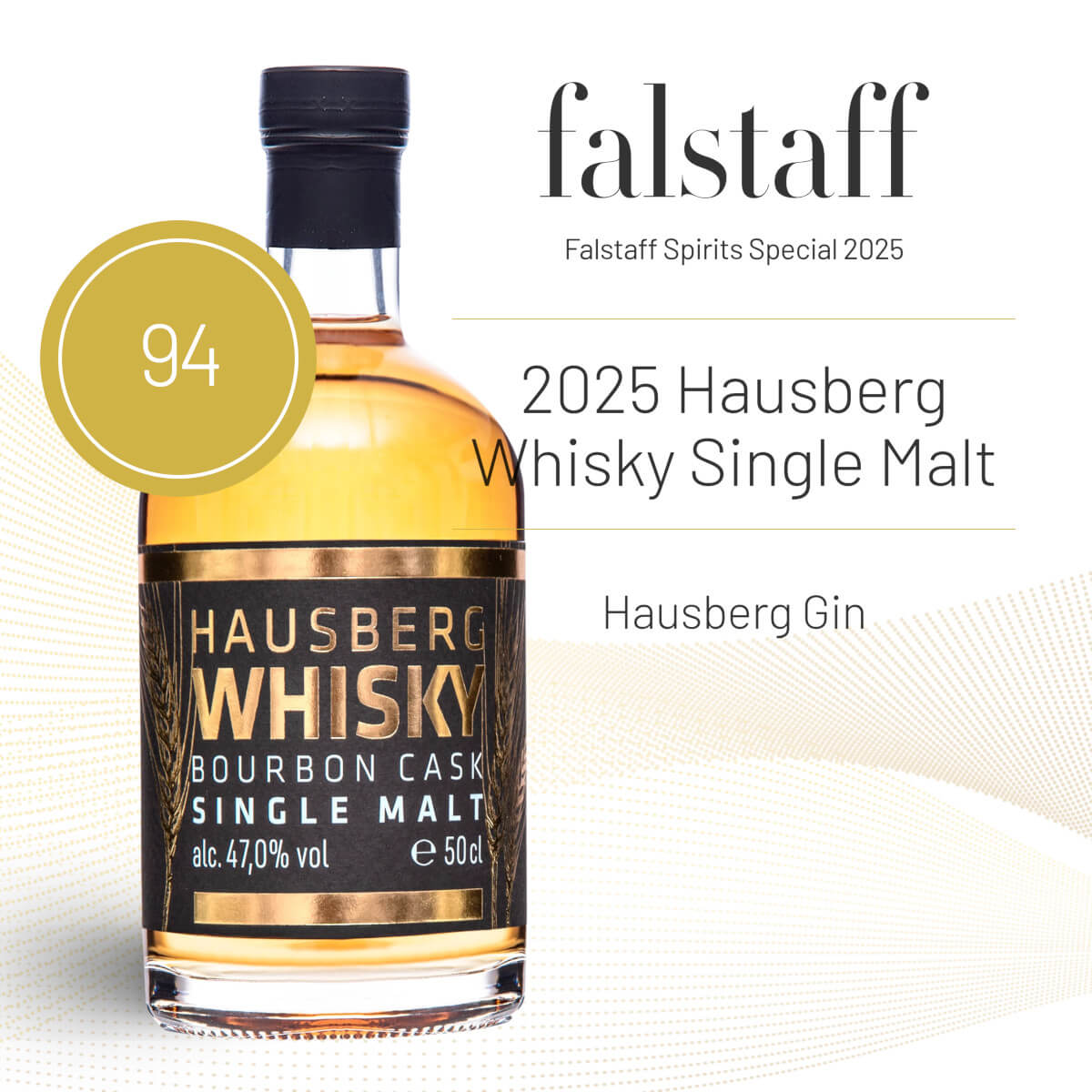 Flasche Hausberg Whisky Single Malt mit Goldmedaille des Falstaff Magazins Flasche Hausberg Whisky Single Malt mit Goldmedaille des Falstaff Magazins
